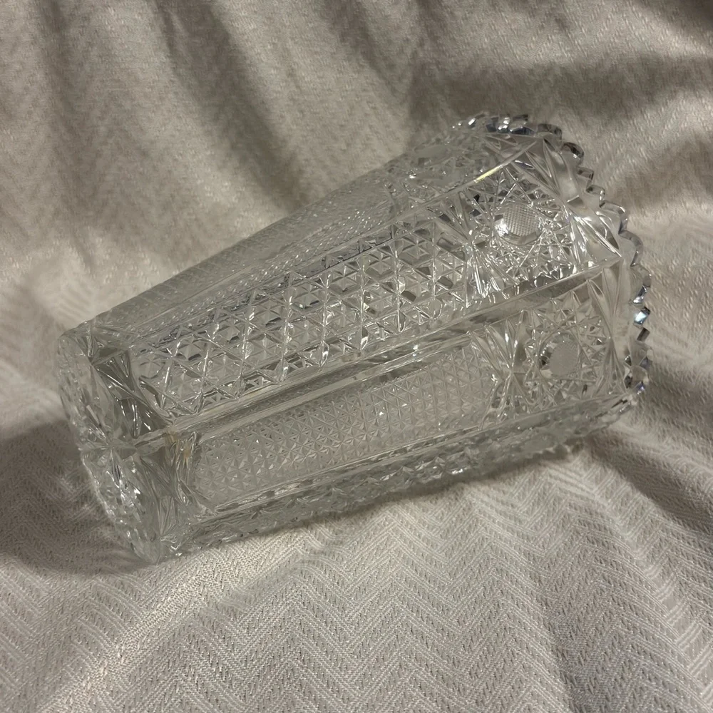 Vintage Cut Glass Crystal Style Vase Starburst Hobstar Pattern - Picture 5 of 12